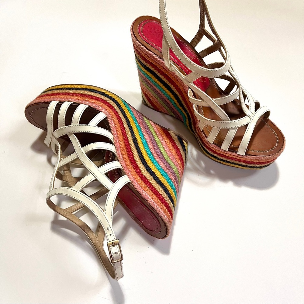 Paloma Barcelo Rainbow Raffia Heel Wedges in Size 8
